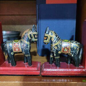 Vintage Hand Painted Folk Art Horse Bookends Table Decor